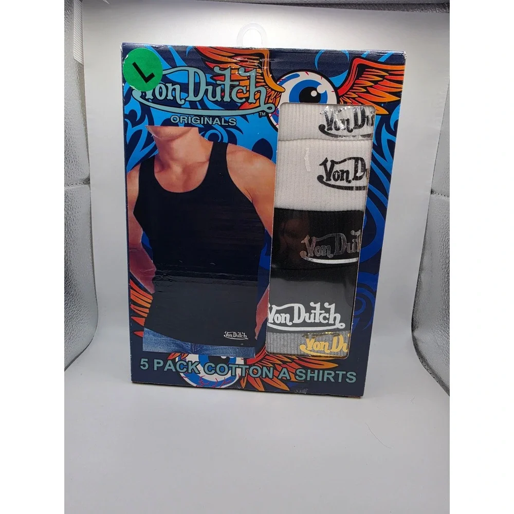 Von Dutch Originals Mens 5 Pack Premium Cotton Blend A-Shirts Tank Tops Large